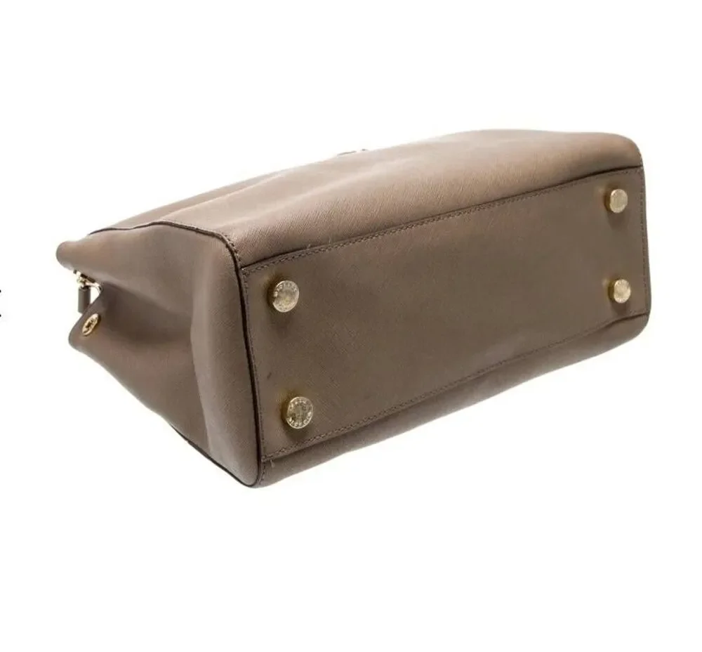 MICHAEL KORS Camel Tan Saffiano Leather & Gold Hardware Top Handle Bag